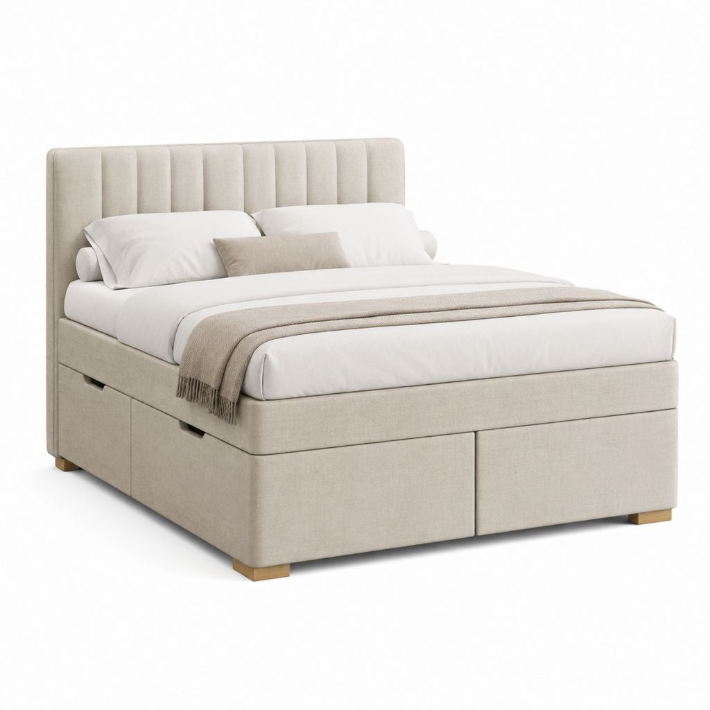 Polsterbett mit 4 Schubladen Beige Polyester Rechteck 160 x 200 cm