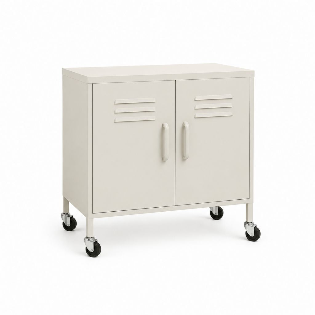 Rollschrank Weiß aus pulverbeschichtetem Stahl rechteckig mit 2 Türen 80 x 40 x 75 cm
