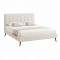 Polsterbett Doppelbett Creme mit Polyesterbezug und Holzfüßen 160 x 200 cm