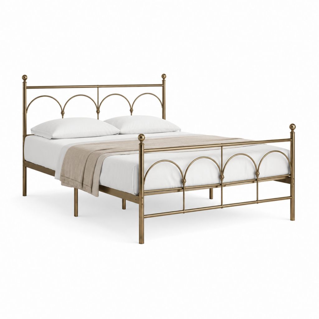 Metallbett Bettgestell Messingfarben Stahl 160 x 200 cm mit Rundbogen Kopfteil und Fußteil
