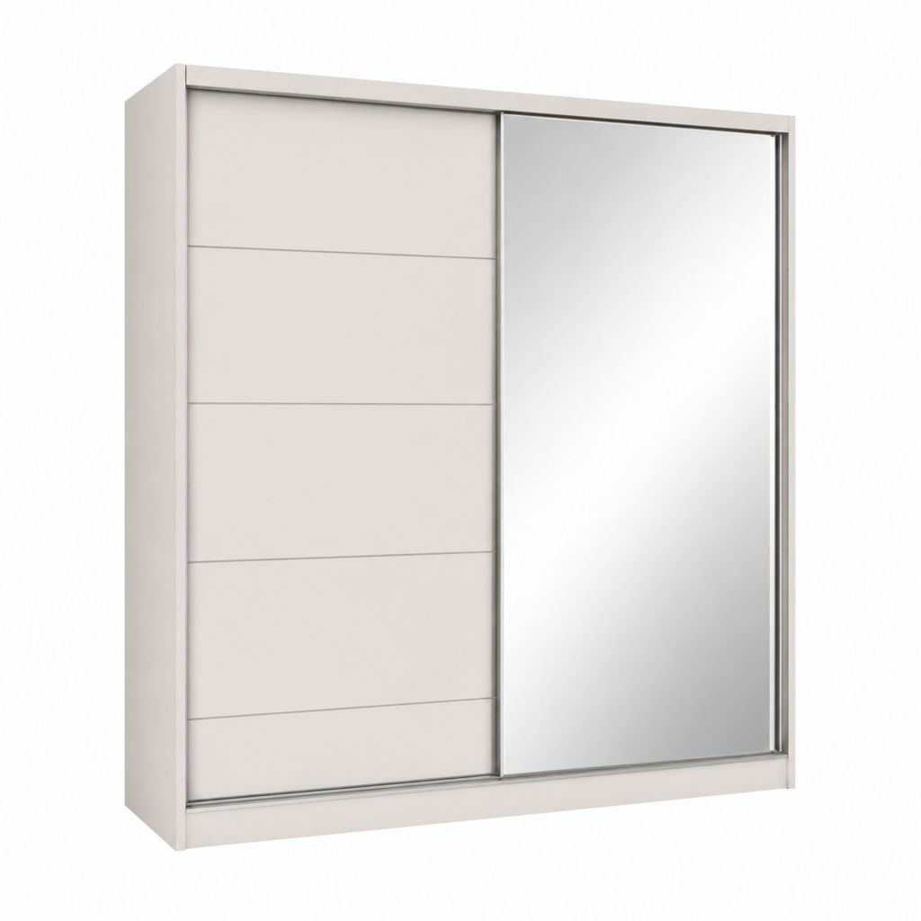 Schwebetürenschrank Weiß Spanplatte mit Spiegel rechteckig 180 x 60 x 200 cm
