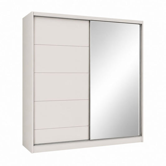 Schwebetürenschrank Weiß Spanplatte mit Spiegel rechteckig 180 x 60 x 200 cm