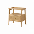 Nachttisch aus massiver Eiche Natur mit Rattan Schublade und Ablage 45 x 35 x 65 cm