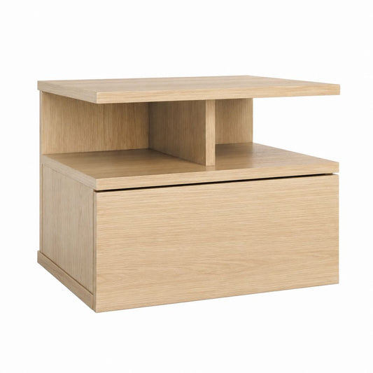 Nachttisch Eiche natur aus MDF rechteckig mit Schublade und offenem Ablagefach 50 x 40 x 55 cm