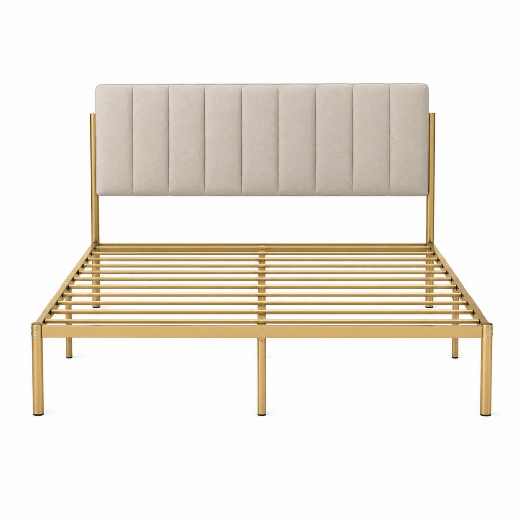 Polsterbett Bettgestell 160 x 200 cm Beige Gold Stahl Polyester Rechteckig mit Lattenrost