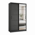 Schwebetürenschrank Schwarz mit Spiegel aus Spanplatte 120 x 60 x 200 cm