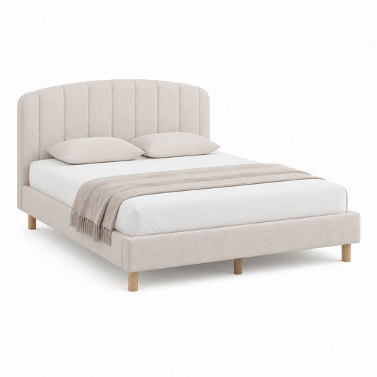 Polsterbett Doppelbett Beige Polyester mit Lattenrost 160 x 200 cm
