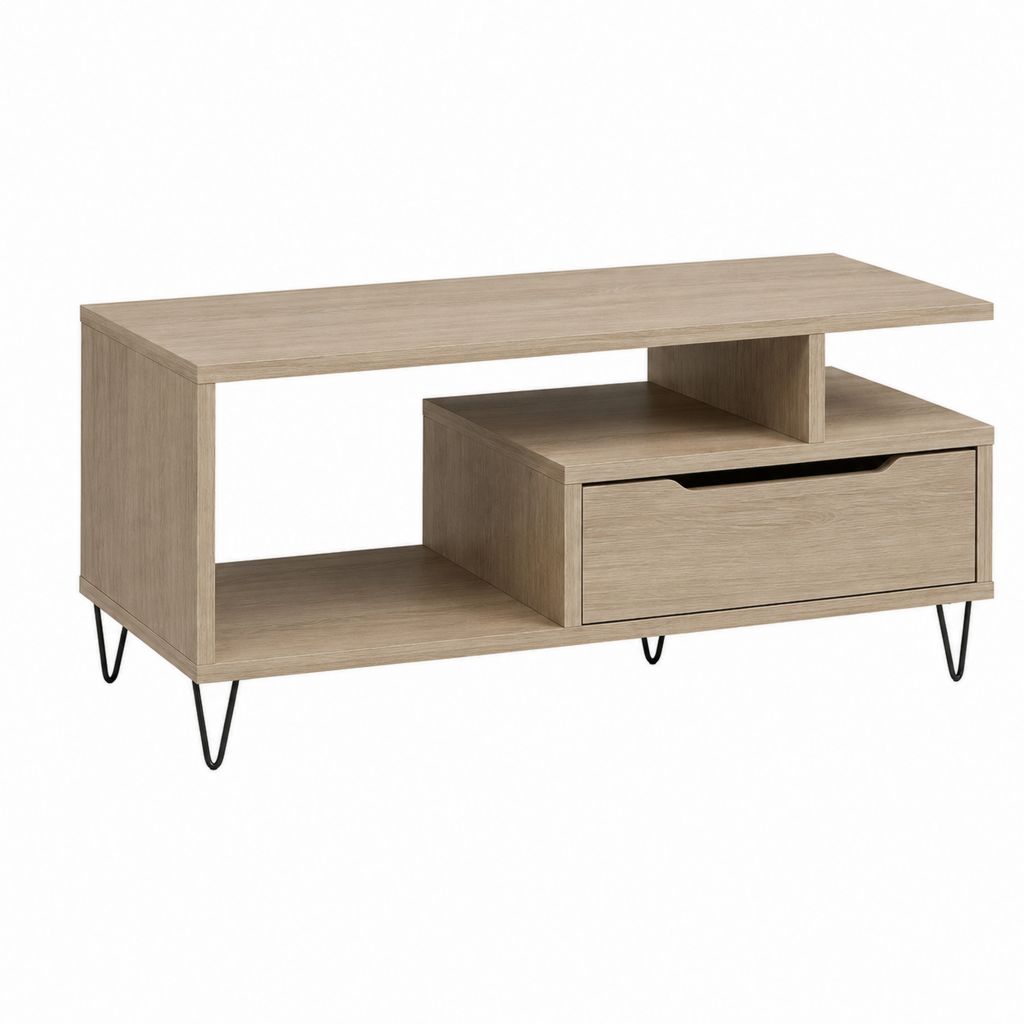 Couchtisch mit Schublade Eiche hell Spanplatte rechteckig 100 x 50 x 45 cm