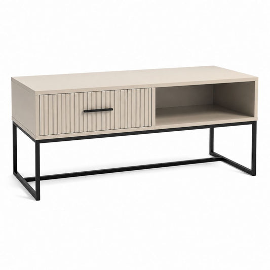 Couchtisch Beige Schwarz aus MDF und Stahl rechteckig mit Schiebetür 120 x 60 x 50 cm