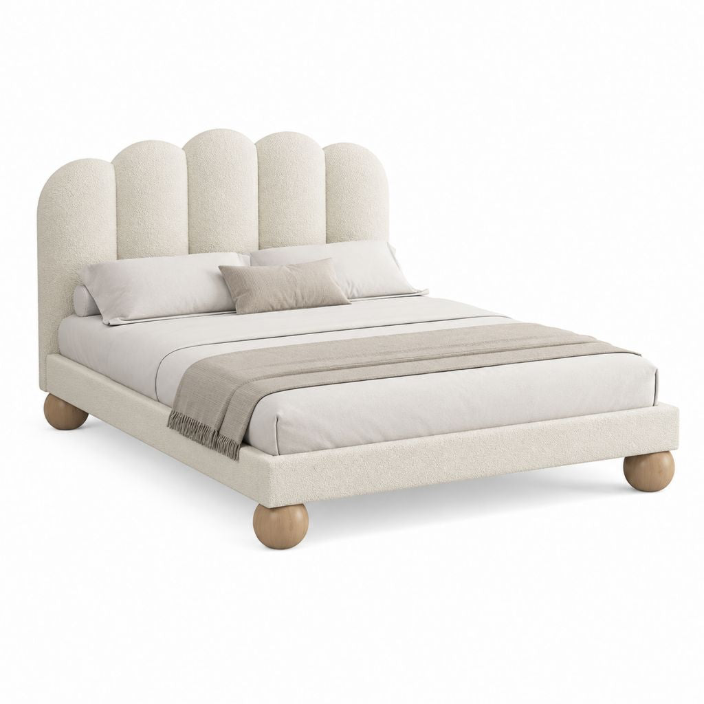 Polsterbett Doppelbett Creme Polyester-Bouclé Rund 160 x 200 cm