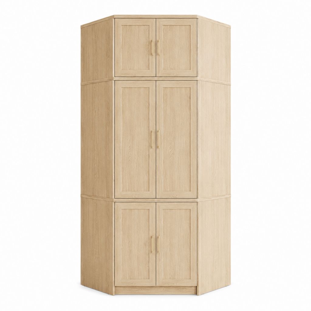 Eckkleiderschrank 6-türig in Eiche natur aus Spanplatte in Eckform 100 x 100 x 240 cm