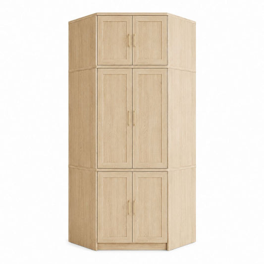 Eckkleiderschrank 6-türig in Eiche natur aus Spanplatte in Eckform 100 x 100 x 240 cm