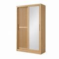 Kleiderschrank mit Spiegel Schiebetüren Eiche natur MDF Eichenfurnier rechteckig 120 x 60 x 200 cm