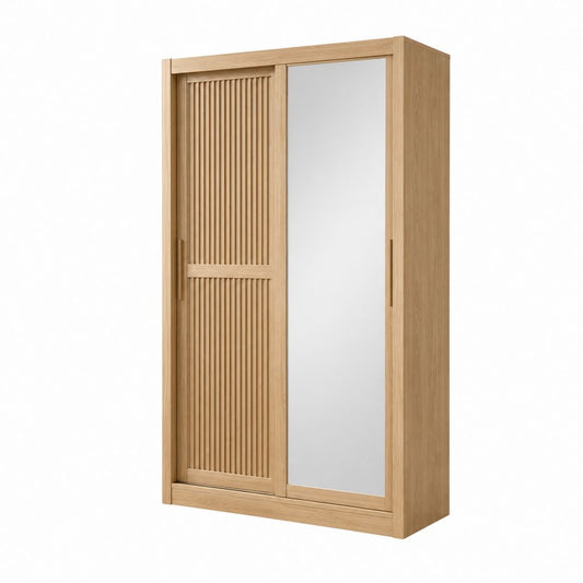 Kleiderschrank mit Spiegel Schiebetüren Eiche natur MDF Eichenfurnier rechteckig 120 x 60 x 200 cm