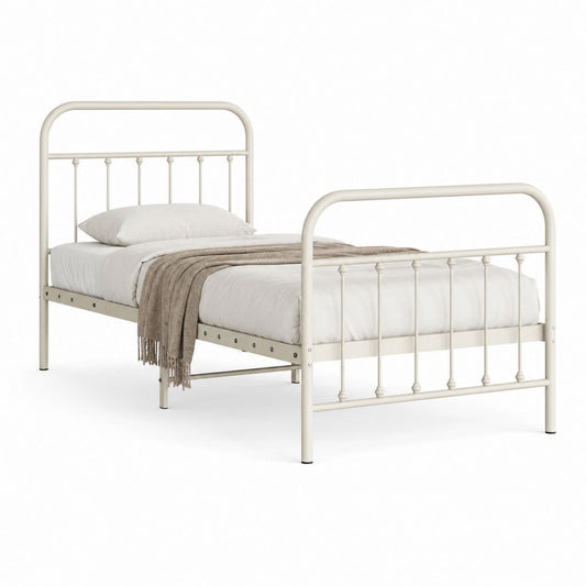 Metallbett Bettgestell Cremeweiß Stahl 90 x 200 cm