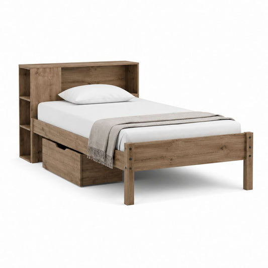 Bettgestell mit Stauraum und Regal Kopfteil Braun Spanplatte 90 x 200 cm