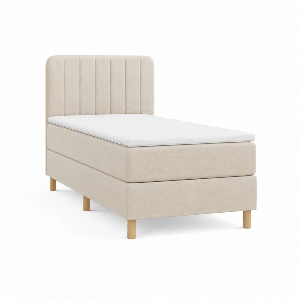 Boxspringbett Beige mit Polyesterbezug und Holzfüßen 90 x 200 cm