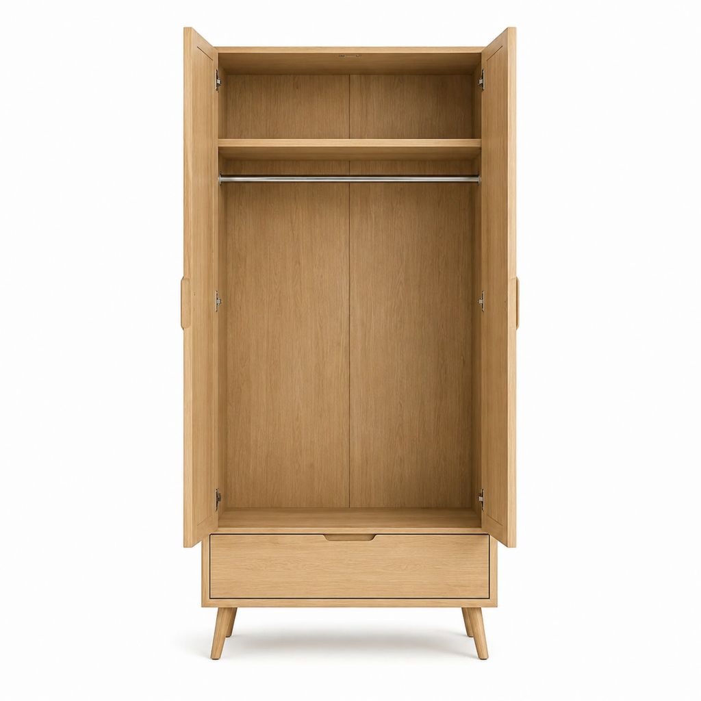 Kleiderschrank mit 2 Türen und Schublade Natur Eiche furniert 100 x 55 x 200 cm
